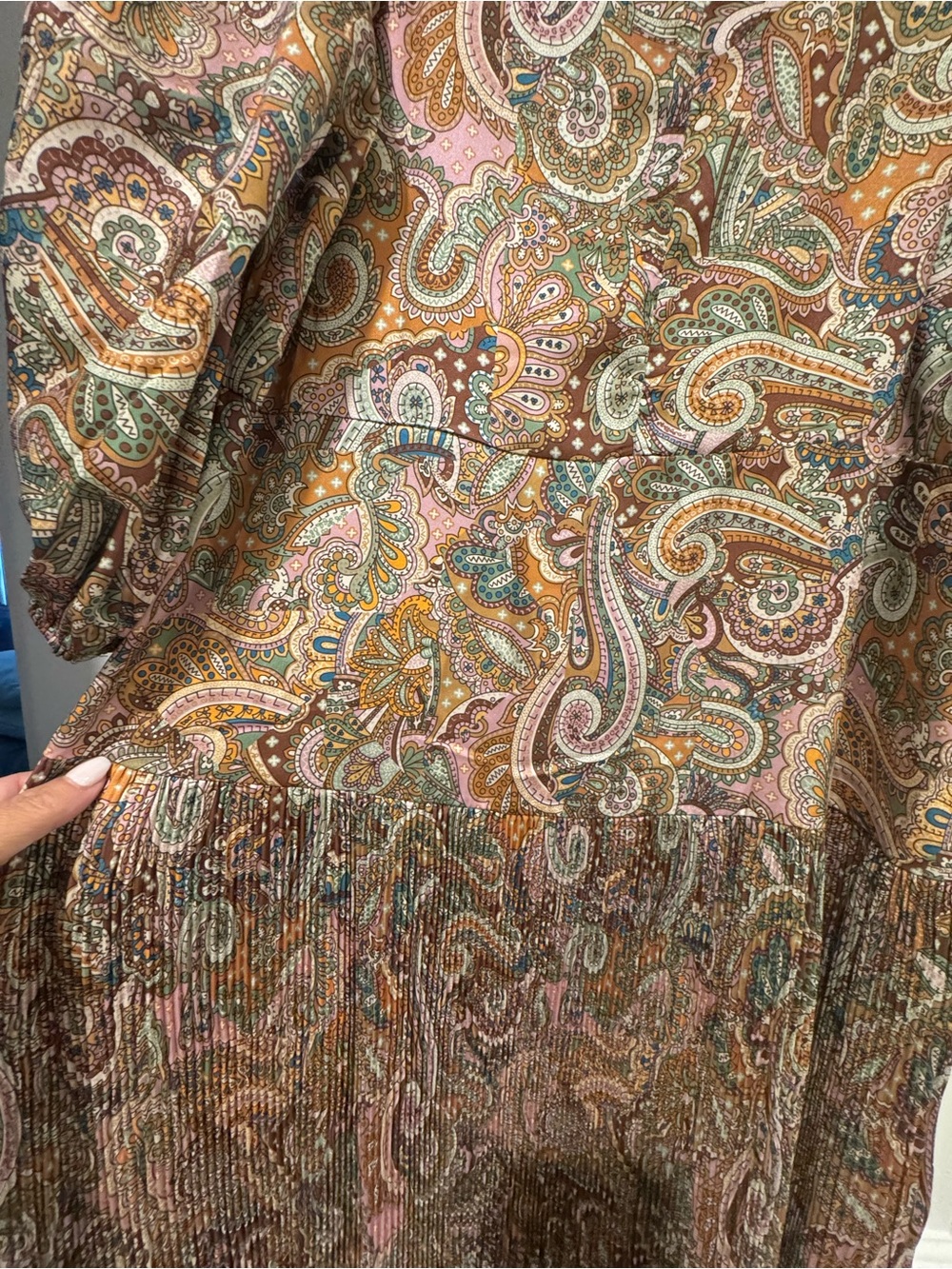 Current Air Paisley Midi Dress in Pink, Brown & Green Accents - Picture 7 of 9